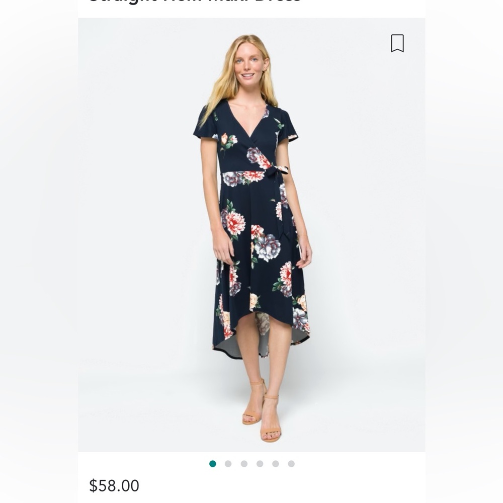 Irene Faux Wrap Brushed Knit Straight Hem Maxi Dress